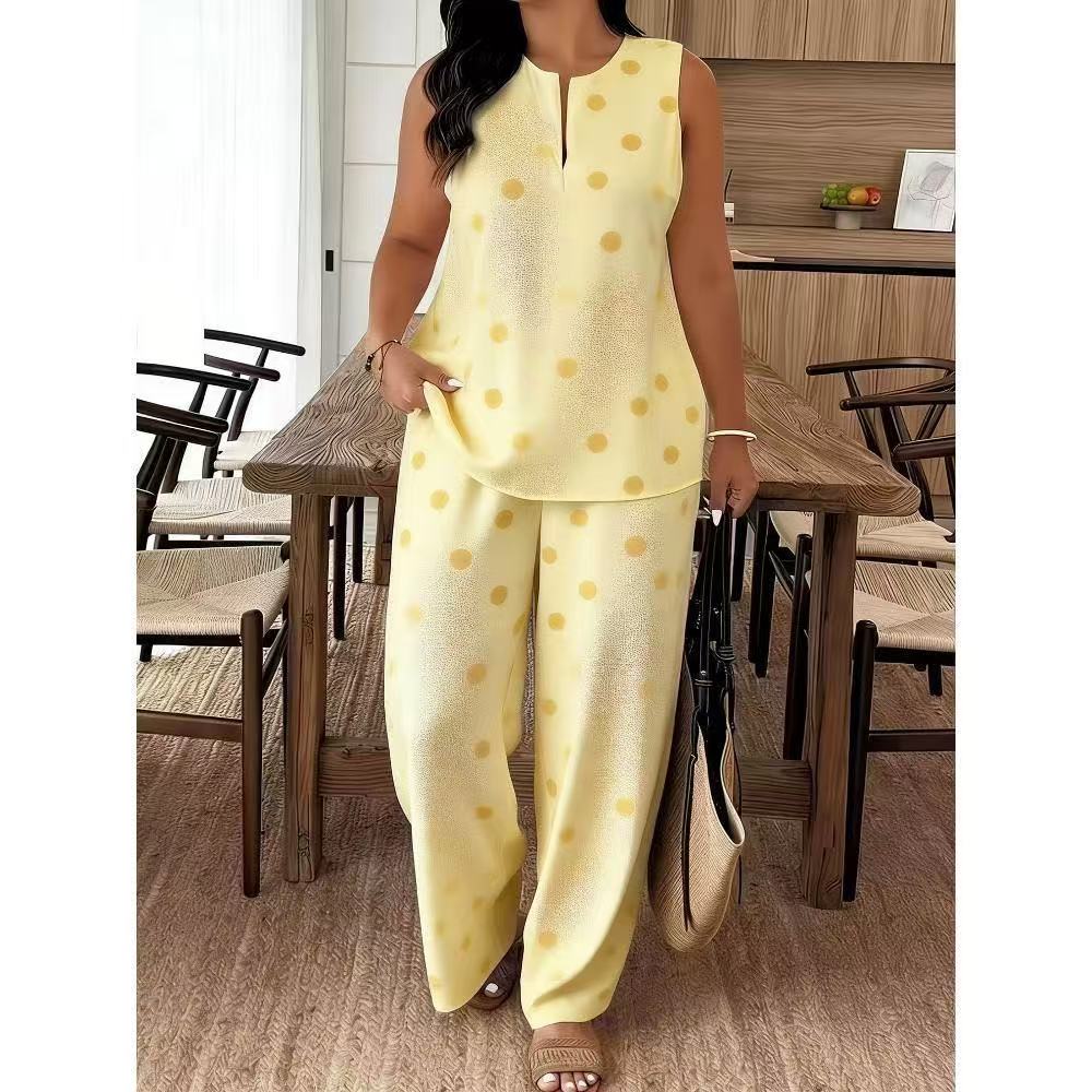 Feather Print Women Tanks Pants Sets Colorful Sleeveless Oneck Vest Top Straight Trousers Suits 2 Pieces Chic Street Outfits 250709