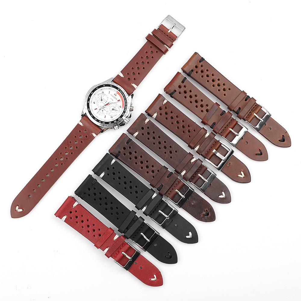 Retro Genuine Leather Watchband 18mm 20mm 22mm 24mm Calfskin Watch Straps Porous Breathable Handmade Stitching for Men 220412