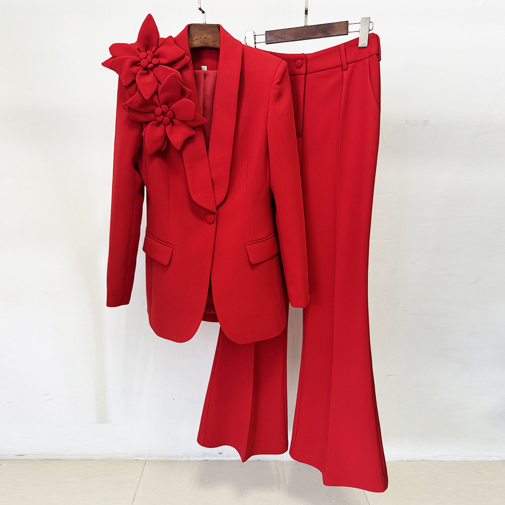 Suit Set 2026 Celebrity Fashion ThreeDimensional Floral Blazer and Trousers TwoPiece 240827