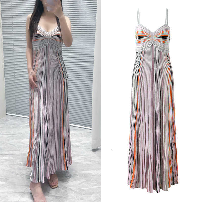 2025 Summer New Design Colorful Stripes Ruffled Long Dress Fashion Attraction Slim-Fitting and Slender-Hugging Strapless Dress L260521