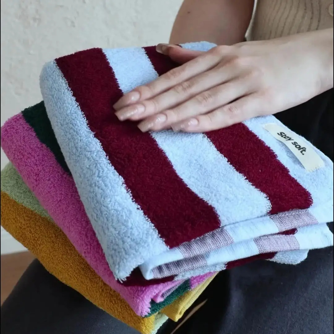 Retro Striped Pure Cotton Towels Soft Combed Cotton Color Blocked Wash Towel Adult Absorbent Bath Towel Beach Towel el Towels 260622 - view 5