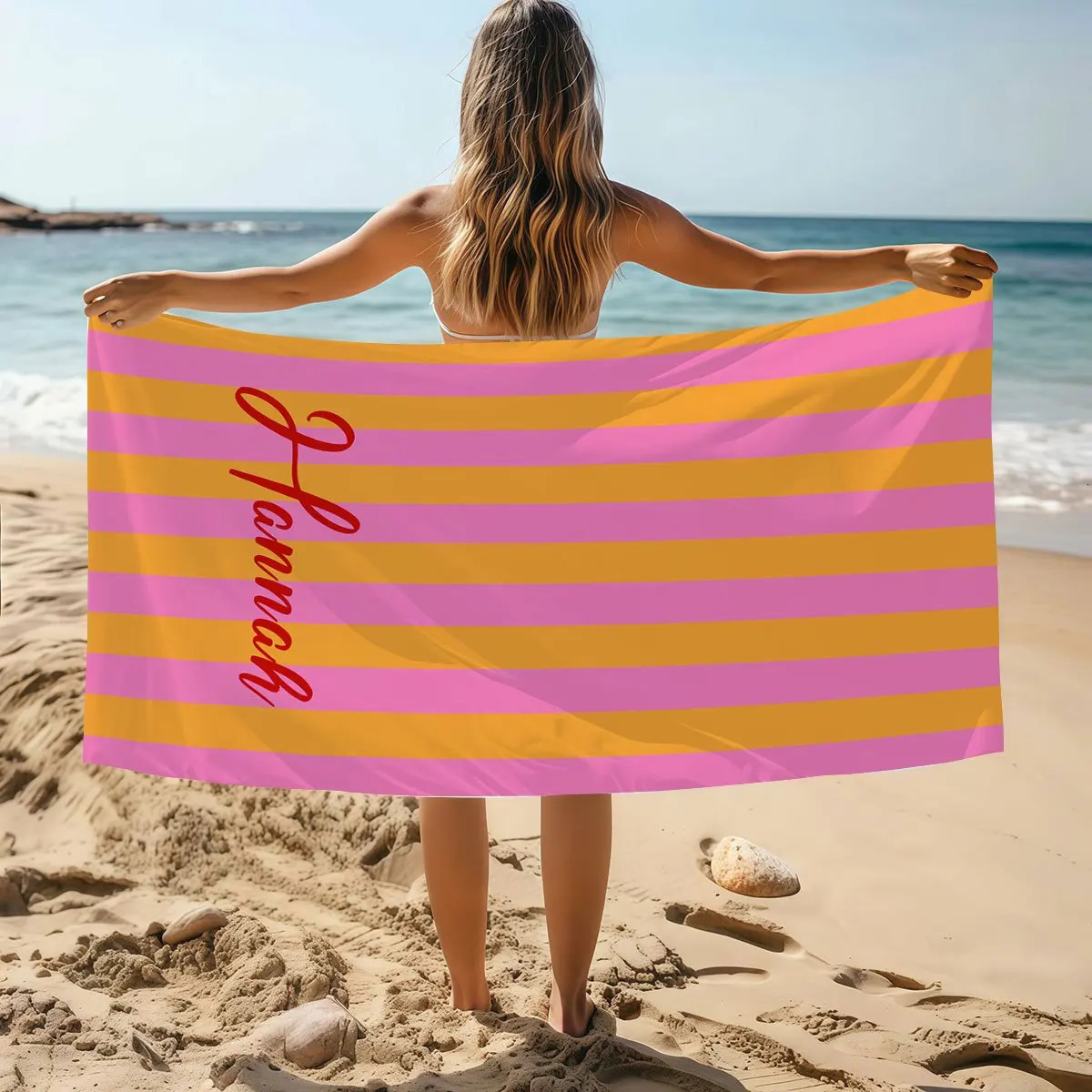 Personalized Striped Beach Towel Custom Name/ Microfiber Towel Thin Quick Dry Absorbent for Beach Swimming Yoga Bath Sports 260622 - view 3