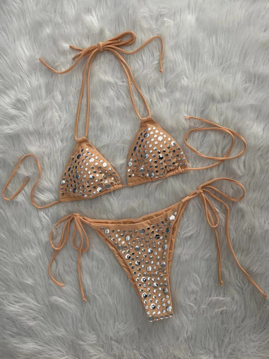 2026 Halter Metallic Sequins Bikini Women Swimsuit Female Swimwear Two Pieces Bikini Set Bather Bathing Suit Swim Lady Beachwear 260622