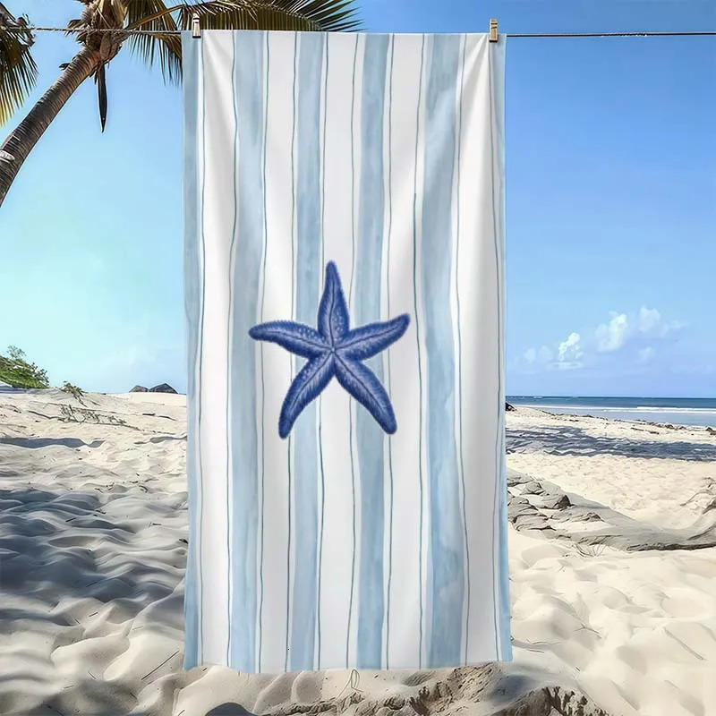 Blue Starfish Pattern Beach Towel Super Absorbent Beach Towel Trendy for 2026 Year Comfortable and Practical Quick-Dry 260622