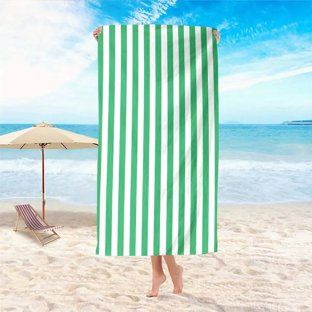 Green White Striped Beach Towel Perfect for Sunny Days Suitable for towels bath towels beach towels 260622 - view 6