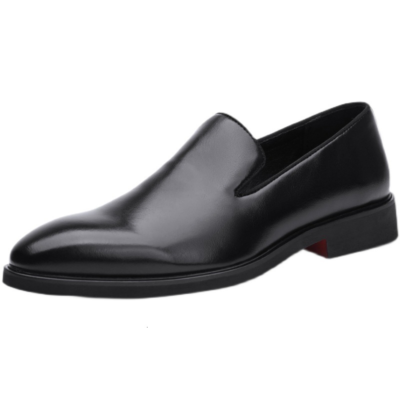 Men Red Bottom Leather Loafers Slip On Pointed Toe Business Formal Dress Shoes Luxury Casual Flats - view 6