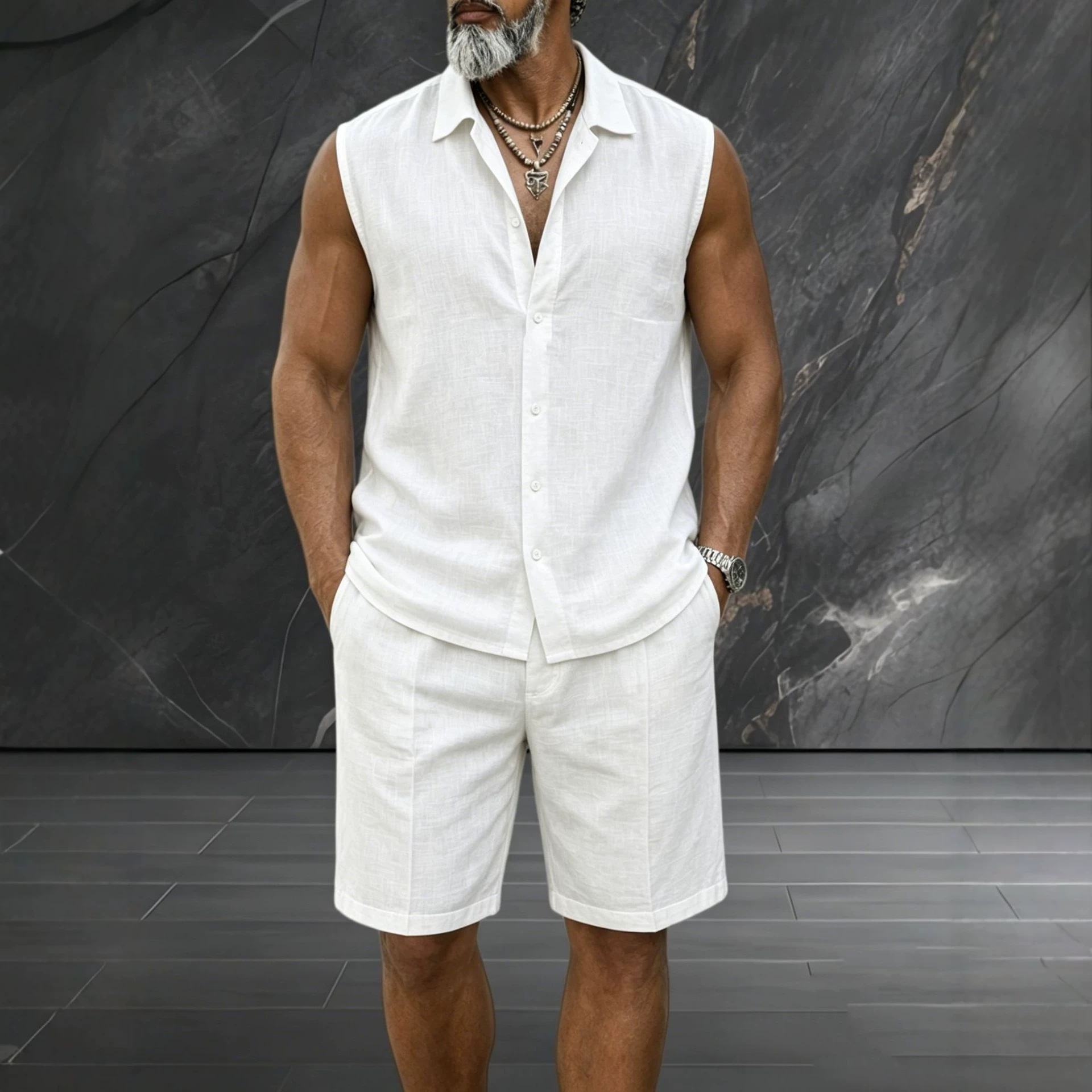 Mens Summer Short Two Piece Set Fashion Sleeveless Tops T-shirt And Shorts Slim Sets Men Designer Clothes Tracksuits track suits - view 4