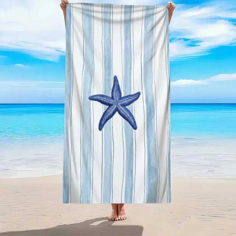 Blue Starfish Pattern Beach Towel Super Absorbent Beach Towel Trendy for 2026 Year Comfortable and Practical Quick-Dry 260622 - view 5