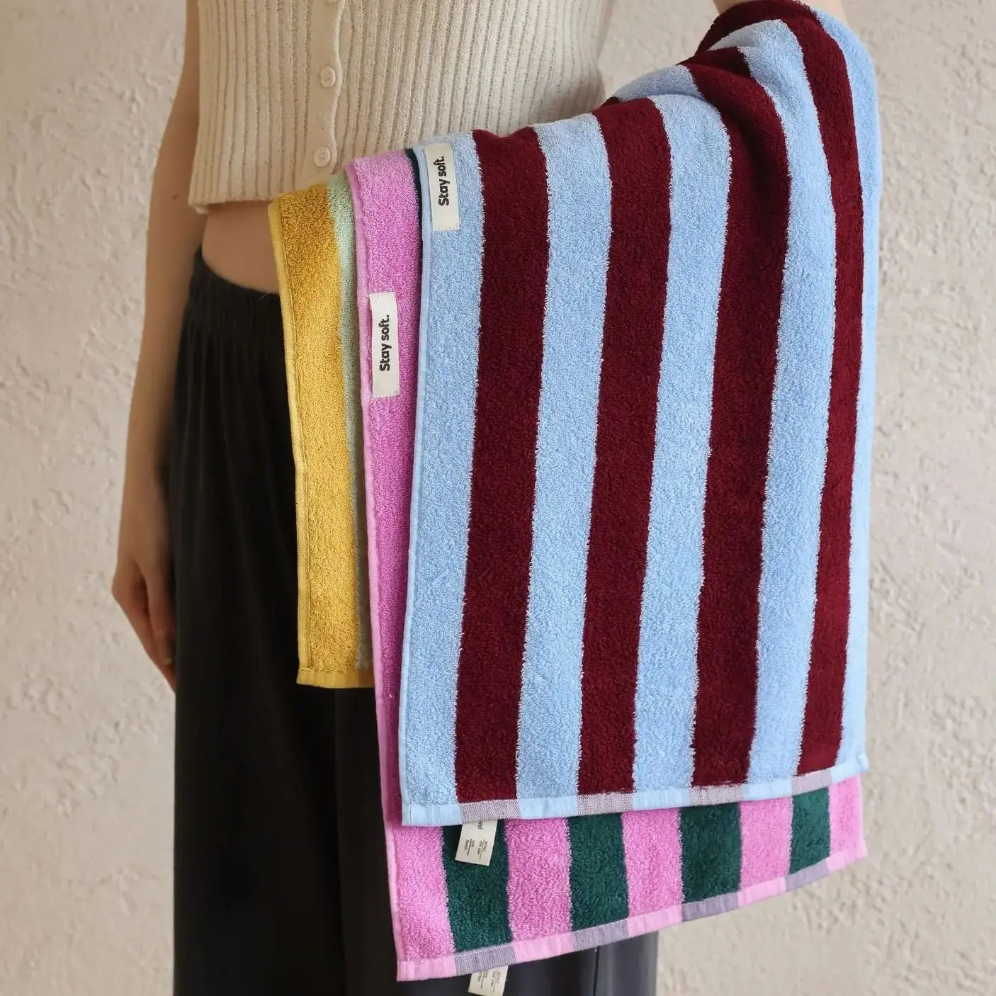 Retro Striped Pure Cotton Towels Soft Combed Cotton Color Blocked Wash Towel Adult Absorbent Bath Towel Beach Towel el Towels 260622 - view 7