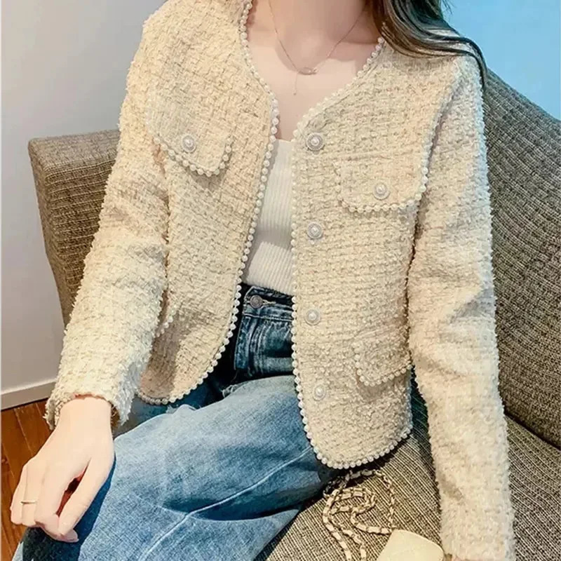 Advanced Women O-Neck Tweed Coat Korean Female Fashion Leisure Short Jacket Autumn Winter Ladies Long Sleeves Outwear Tops 260618 - view 3