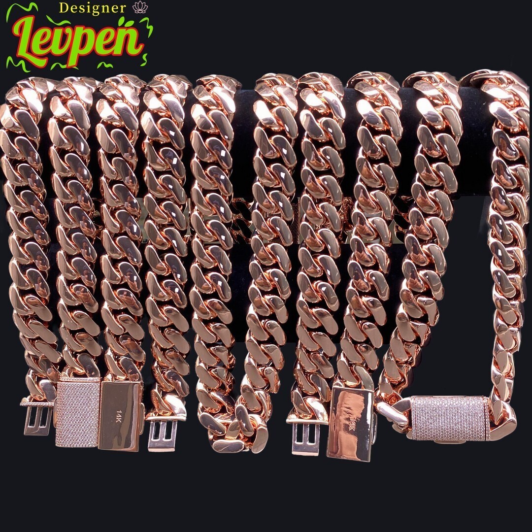 Cuban Gold Thick Mens Rose Chain Necklace and Matching Bracelet Set 14K Gold Plated Brass Jewelry for Rapper Street Style Look