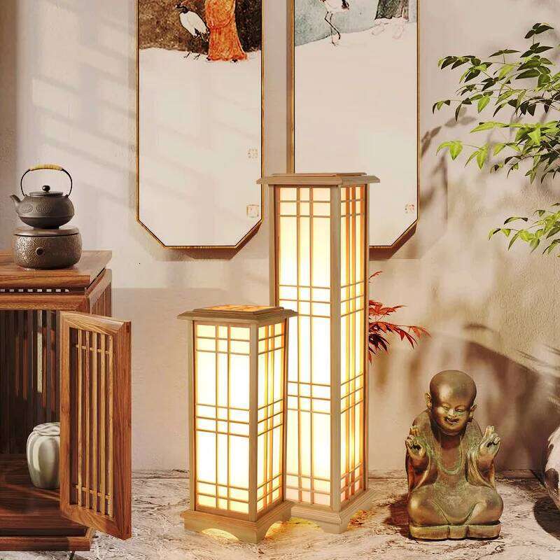 SANDYHA Japanese style wood Floor Lamp bedroom decoration standing lamps for Living Room led lights Study Lighting Square design 26Y0624 - view 3