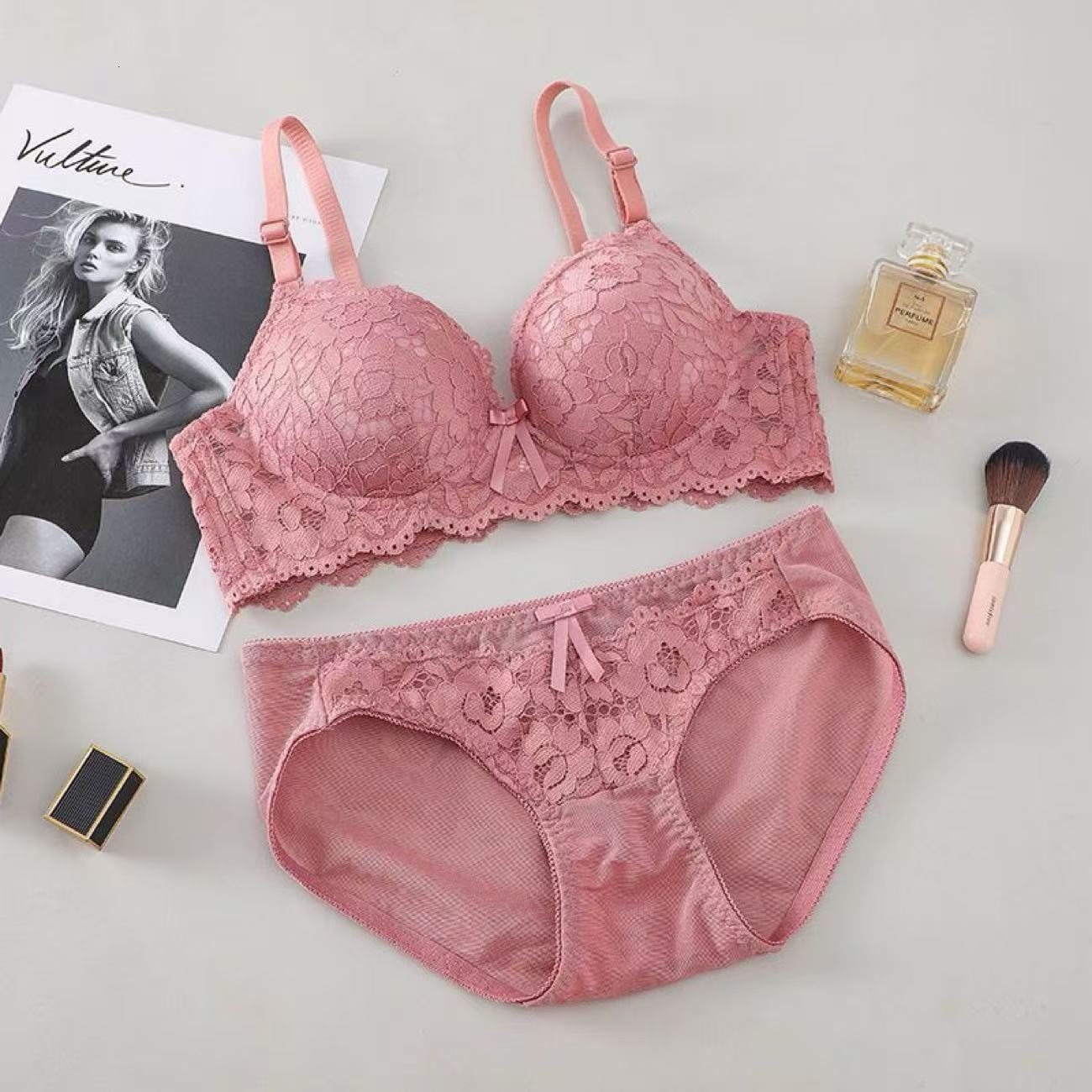 Lace Embroidery Bra Set Women Plus Size Push Up Underwear Set Bra and Panty Set 32 34 36 38 ABC Cup For Female 240812