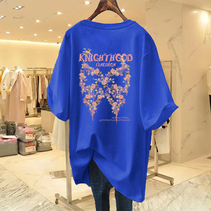 Hip Covering Length Women S Summer White T Shirt Medium Long Loose Plus Size Printed Pure Cotton With Bow Detail - view 4