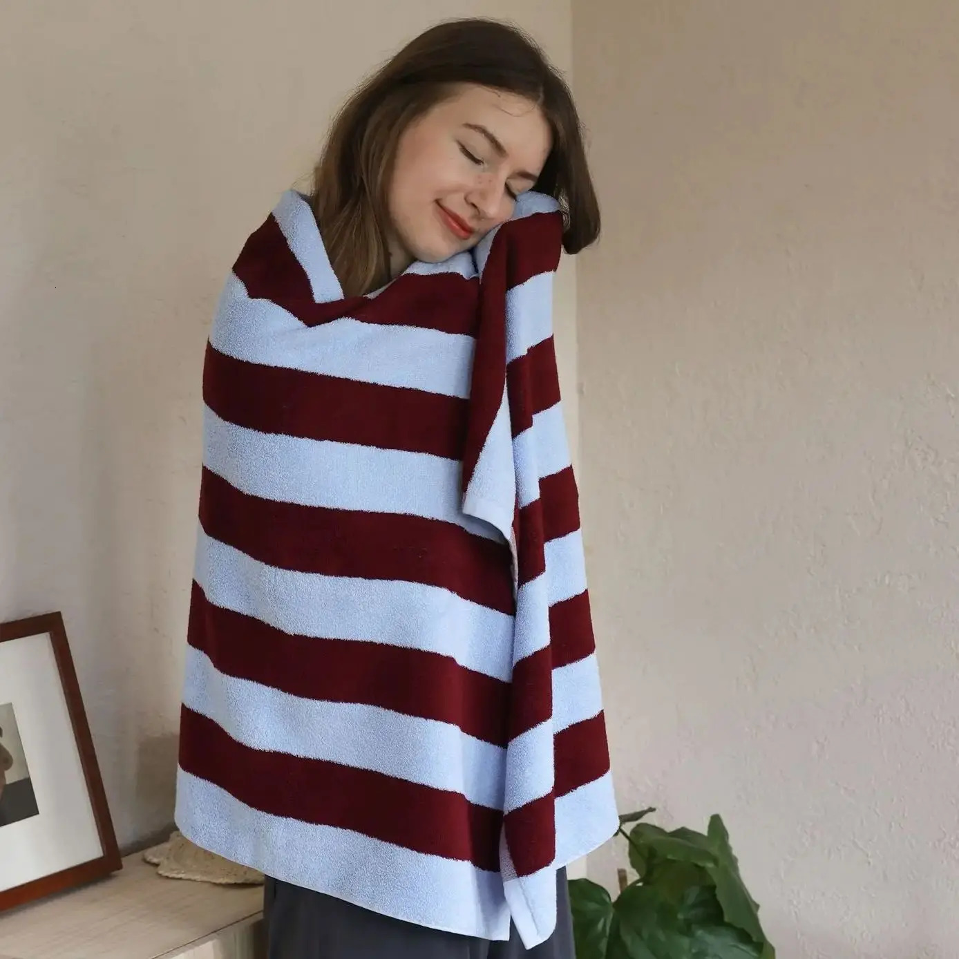 Retro Striped Pure Cotton Towels Soft Combed Cotton Color Blocked Wash Towel Adult Absorbent Bath Towel Beach Towel el Towels 260622 - view 3
