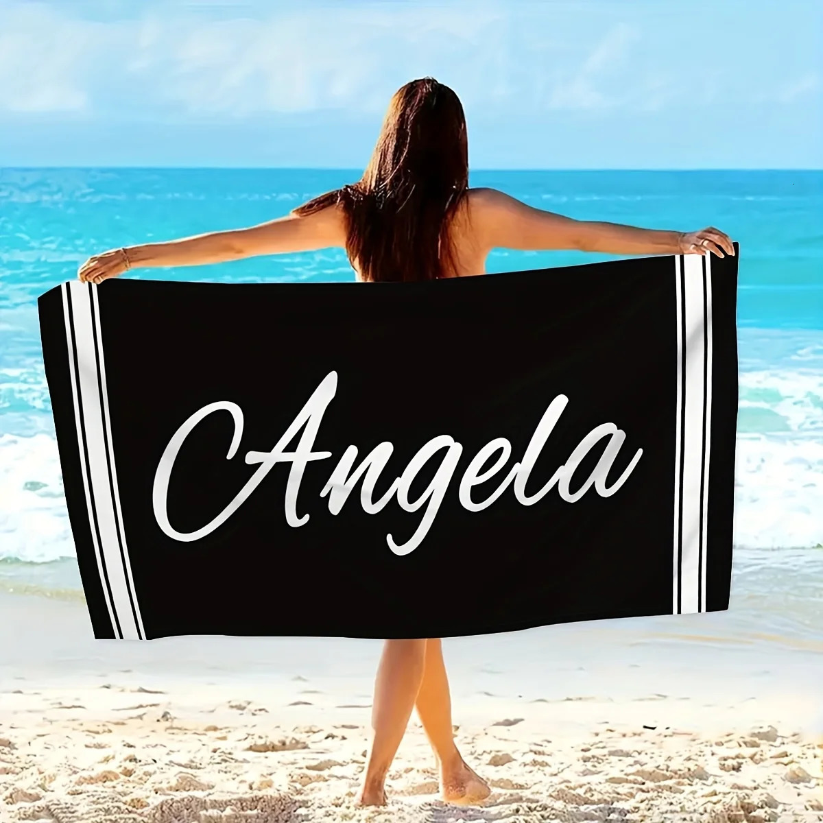 Personalized Striped Beach Towel Custom Name/ Microfiber Towel Thin Quick Dry Absorbent for Beach Swimming Yoga Bath Sports 260622CJ - view 3