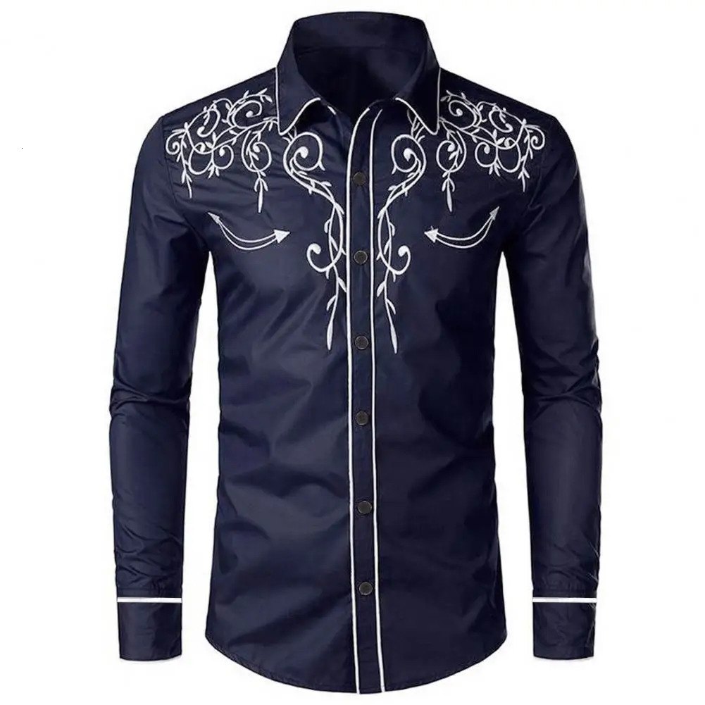 Mens Fashion Embroidered Shirt Western Cowboy Style Long Sleeve Lapel Collar Single Breasted Shirt Embroidery Casual Shirt Top 260623 - view 4