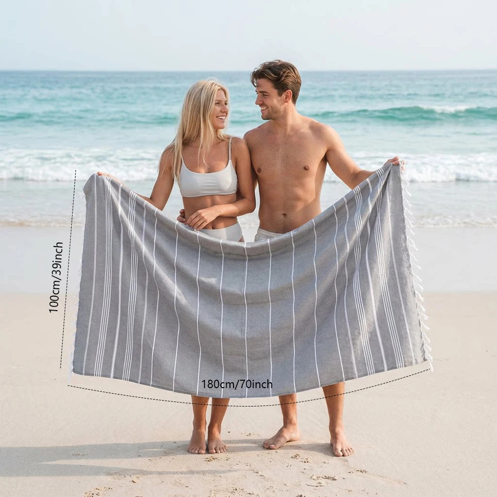 Turkey Beach Towel Shawl Striped Tassel Oversized Bath Towel Absorbent Quick-drying Outdoor Seaside Sand-free 260622 - view 3
