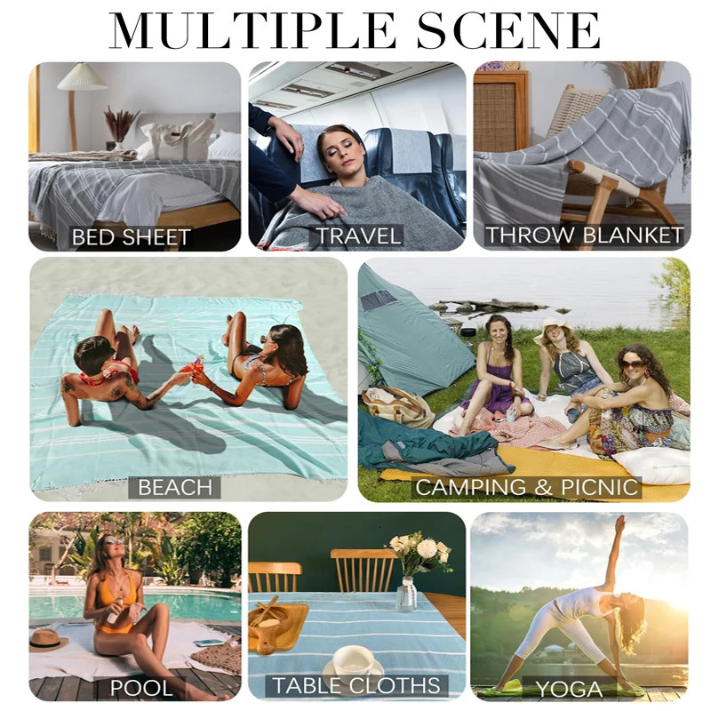 Cotton Turkish Beach Towels Extra Large Sand Free Quick Dry Clearance Swim Bath Camping Towel Travel Blanket Adult Essentials 260622 - view 7
