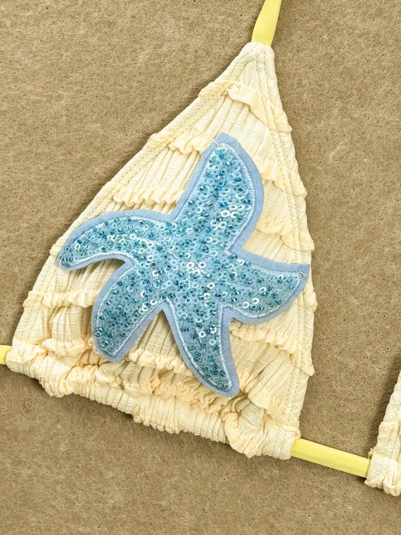 Yellow Ruched Bikini Set With Sequin Starfish Applique Beach Swimwear 260622 - view 3