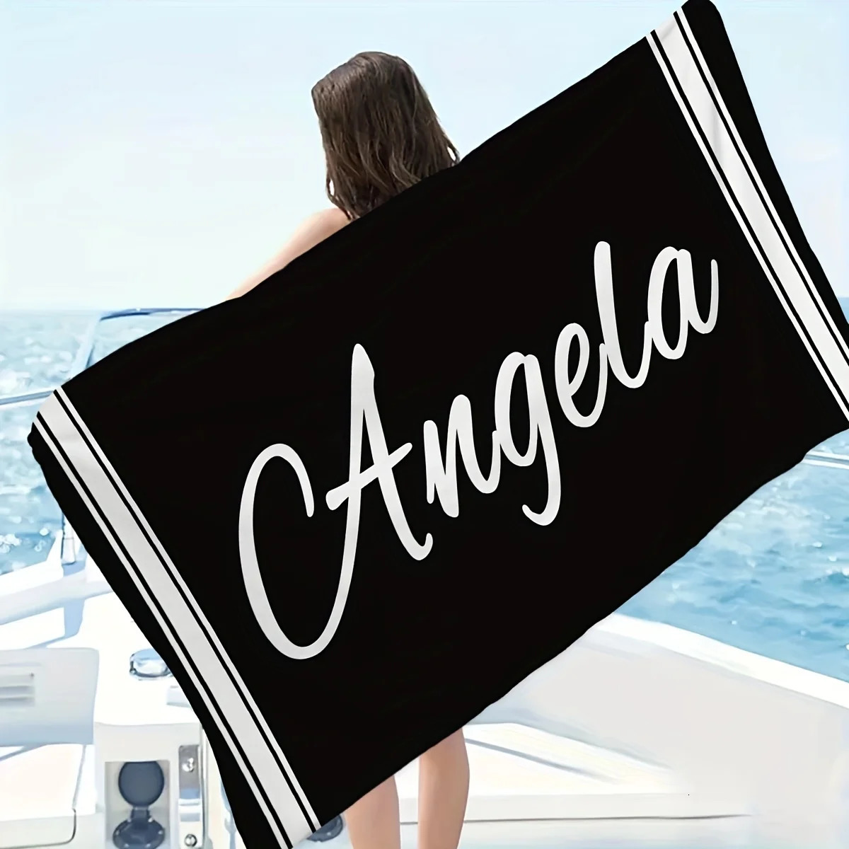 Personalized Striped Beach Towel Custom Name/ Microfiber Towel Thin Quick Dry Absorbent for Beach Swimming Yoga Bath Sports 260622CJ - view 5