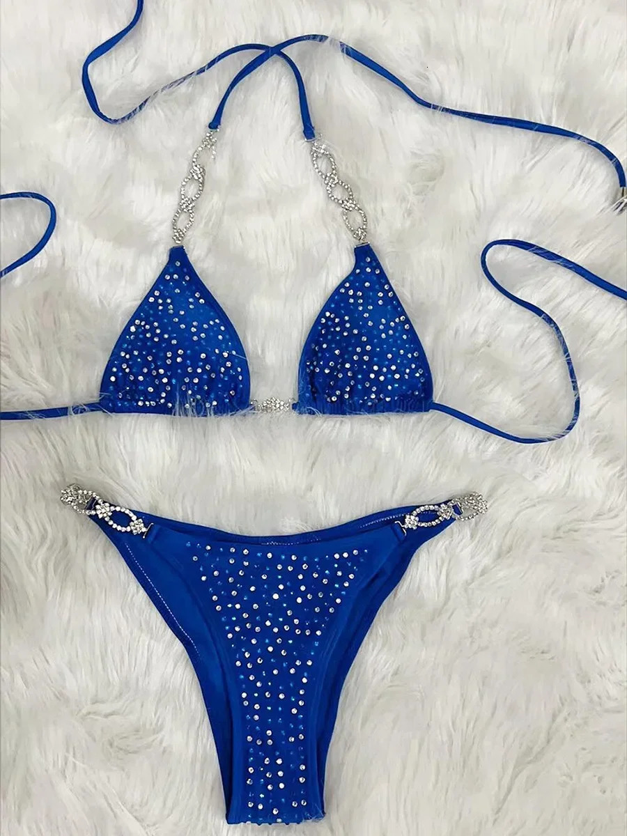 Shiny Sequins Rhinestone Bikini Women Swimwear Female Swimsuit Two-pieces Bikini set Metal Chain Halter Bather Bathing Suit Swim 260622 - view 6