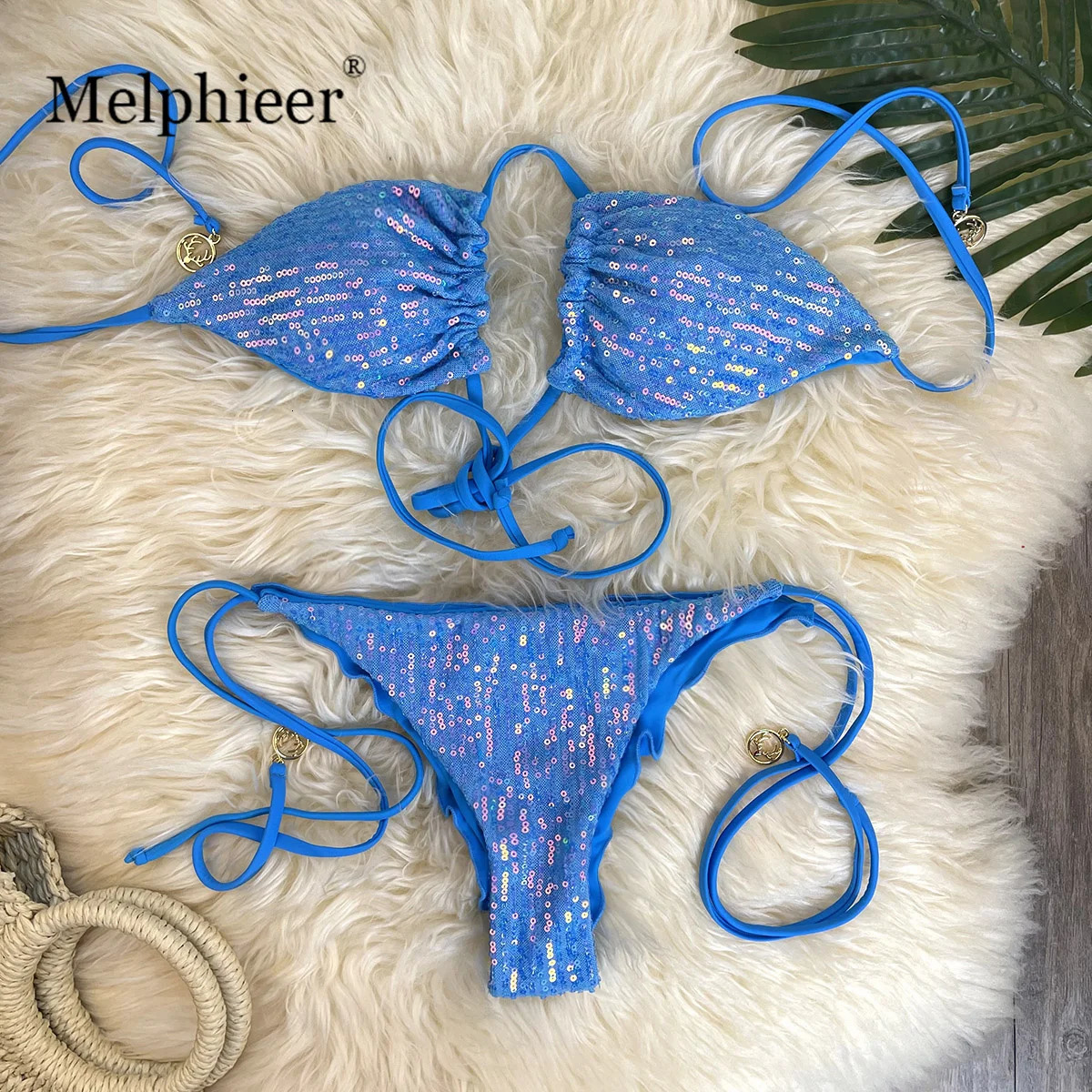 Melphieer Ladys Sparkle 2 Piece Bikini Set Summer Style Sequins Bikinis Women Beach Pool Club Swimsuit Holiday Outfits 260622