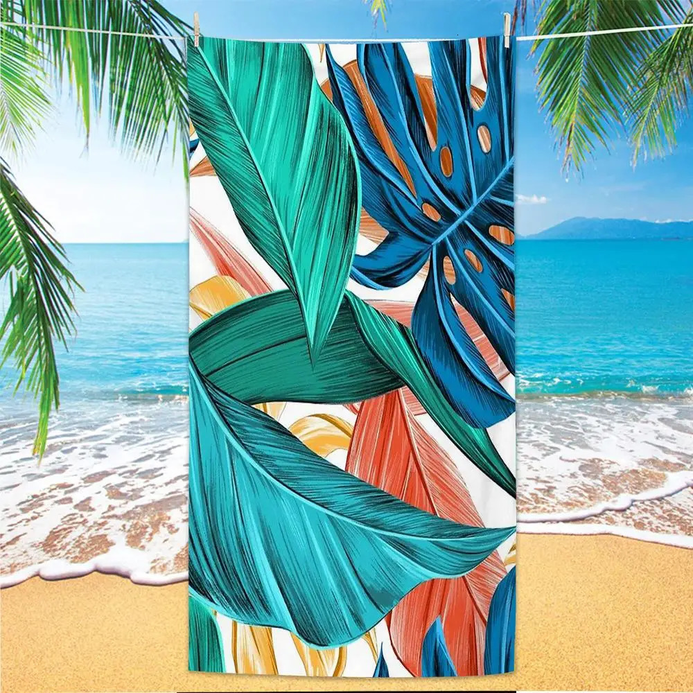 Microfiber Green Floral Sand Free Beach Towels Quick-Dry Palm Leaves Mandala Summer Swimming Pool Bath Towel for Adult Travel 260622