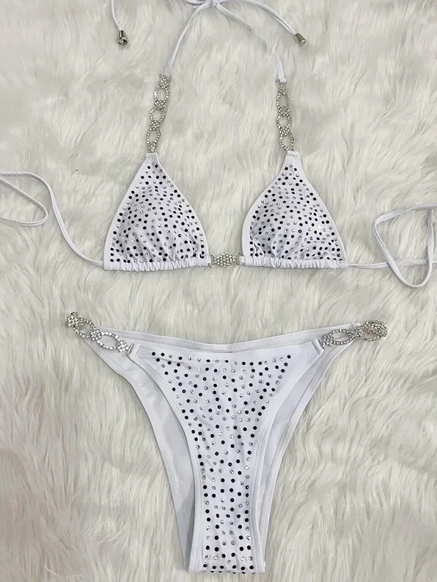 Shiny Sequins Rhinestone Bikini Women Swimwear Female Swimsuit Two-pieces Bikini set Metal Chain Halter Bather Bathing Suit Swim 260622 - view 7