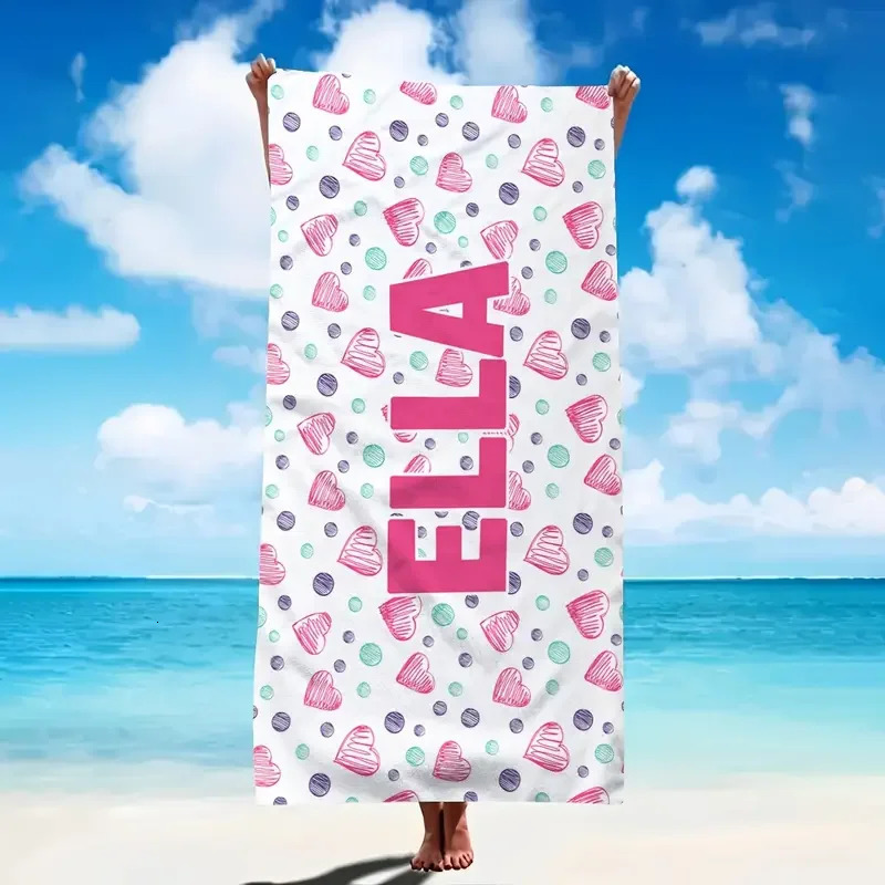 Personalized Flowers Beach Towels Girls Trip Custom Heart Wave Beach Towel With Name Summer Holiday Vacation Pool Camp Gift 260622 - view 3