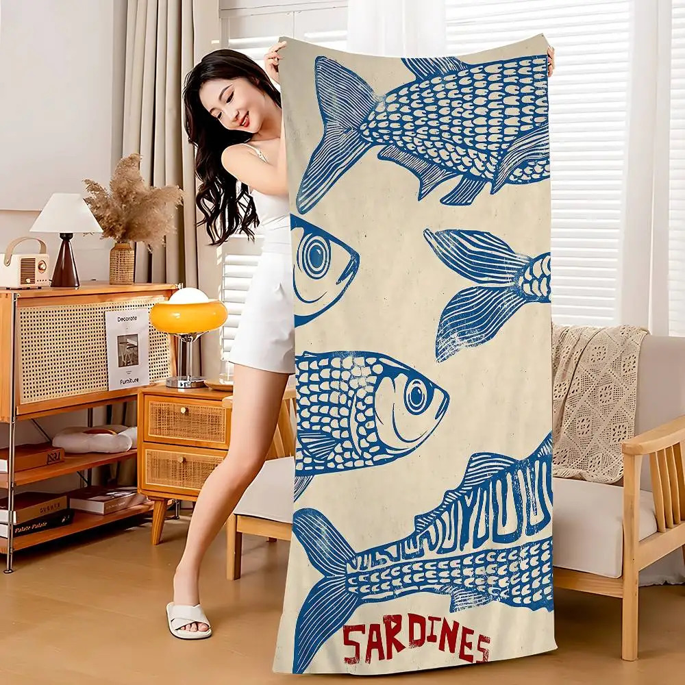 Colorful Sardine Fish Ocean Microfiber Printed Beach Towel Mountain Climbing Yoga Beach Swimming Running Absorbent Soft Towel 260622 - view 5