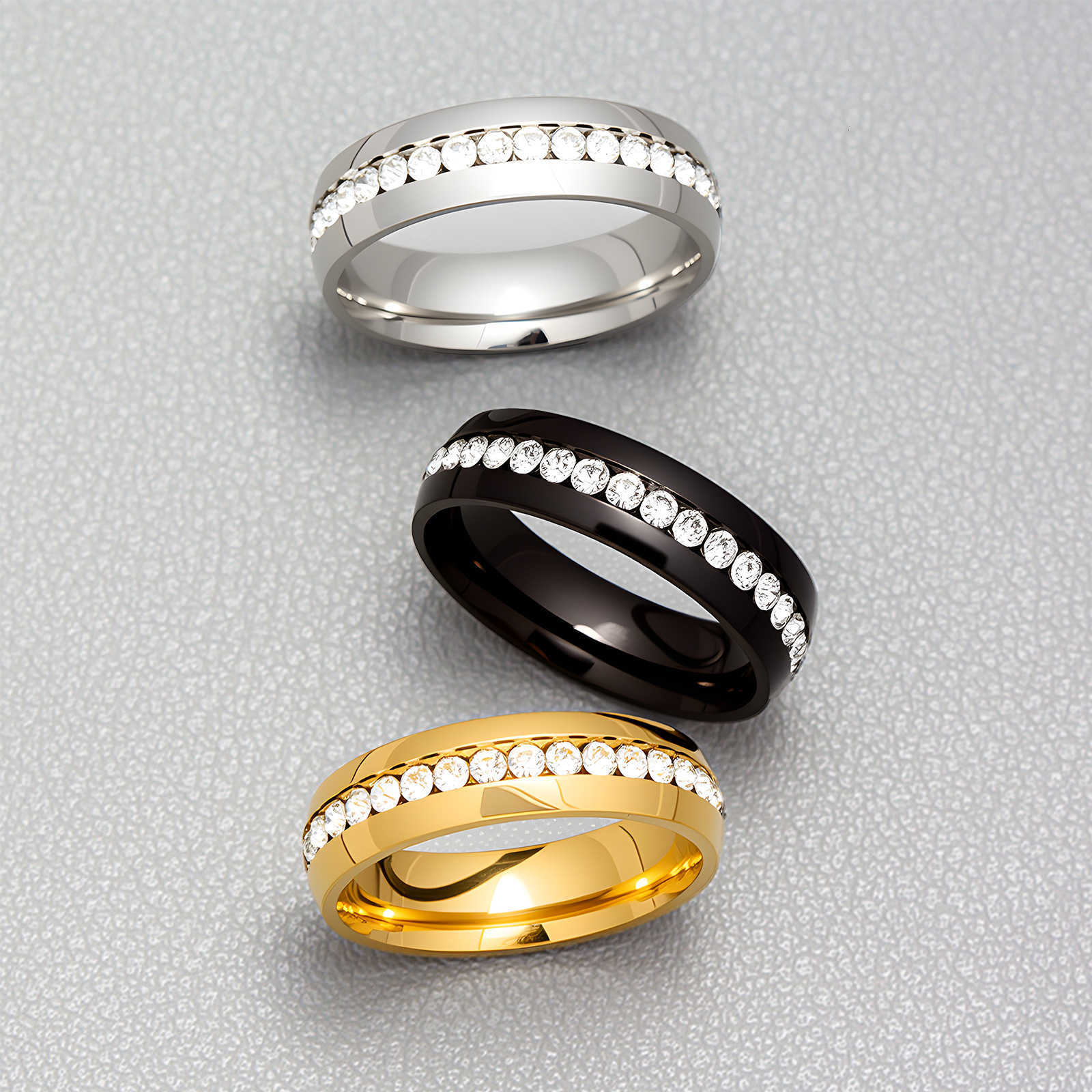 Minimalist fashion single-row diamond ring, stainless steel with diamond setting, high-end gold-plated full diamond ring, Instagram-style jewelryT2606
