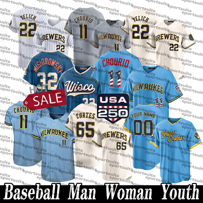 #22 Christian Yelich Brewers Jerseys Rhys Hoskins William Contreras Jackson Chourio Freddy Peralta Sal Frelick Brandon Woodruff Custom city Baseball Jersey