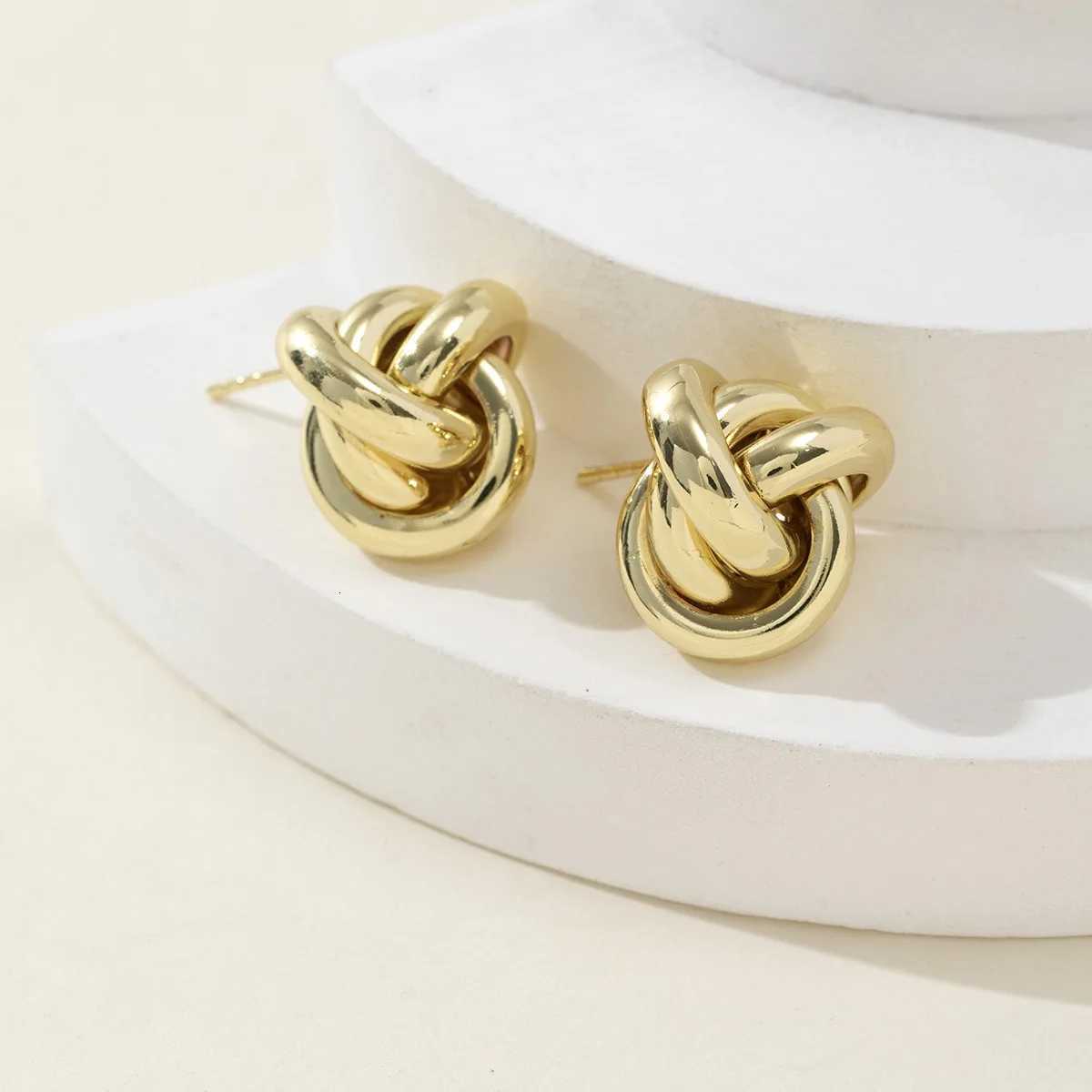 SIlver Color Knot Hoop Gold Earring For Women Shiny Plating Trendy Earring Stud Cute Daily Wear Jewelry Gift M260622 - view 5