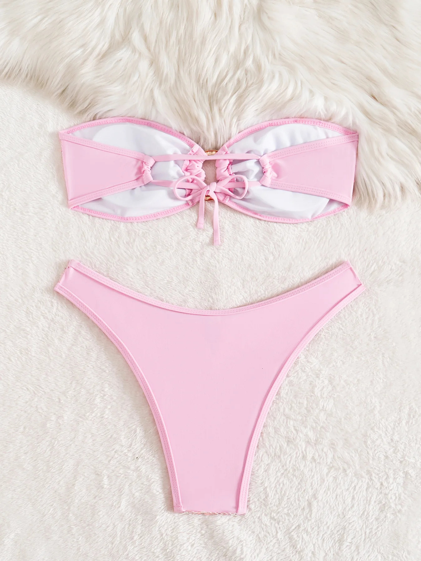 Sexy Bandeau Bikini 2026 Women Shiny Sequin Front Ring Push Up Micro Swimsuit Summer Pink Bathing Suit Thong Swimwear Biquini 260622 - view 3