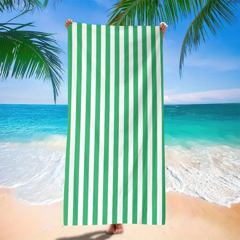 Green White Striped Beach Towel Perfect for Sunny Days Suitable for towels bath towels beach towels 260622 - view 3