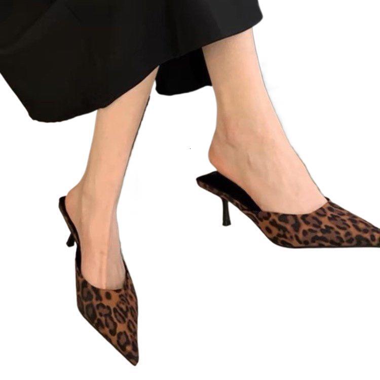 Leopard Print Pointed Toe Stiletto Heel Mule Sandals Women Slip On Backless Party Dress High Heels - view 6
