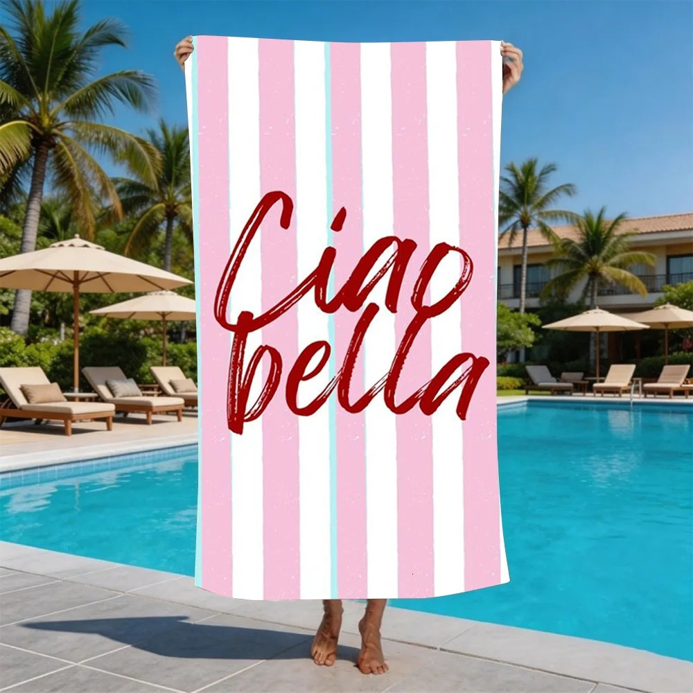 Striped Ciao Bella Print Beach Towel Italian Phrase n Towel for Men and Women Ideal for Summer Beach Trips Activities 260622 - view 3