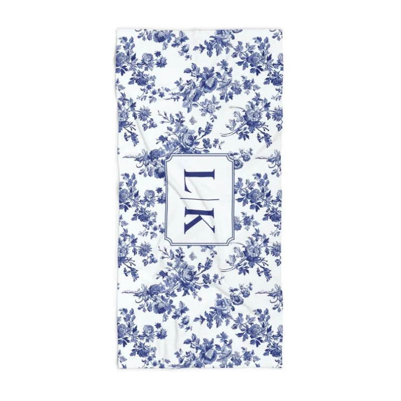 Custom Beach Towel Personalized Beach Towel Blue Toile Bachelorette Beach Towel Art Towel Bulk Discount 260622 - view 6
