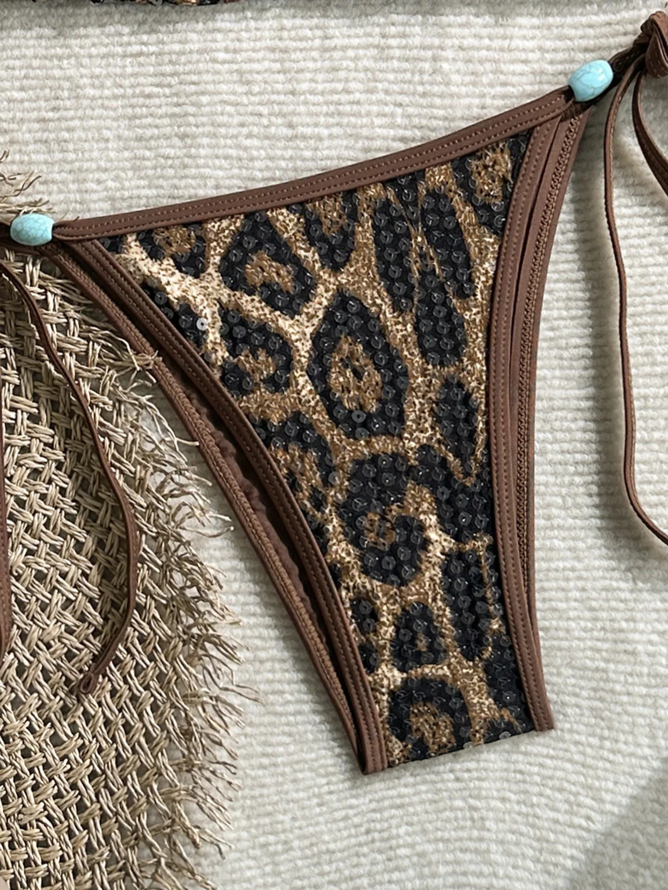 Sequin Brown Leopard Print Bikini Set 2026 Women Sexy Beaded String Push Up Bra Triangle Swimsuit Holiday Bathing Suit Swimwear 260622 - view 6