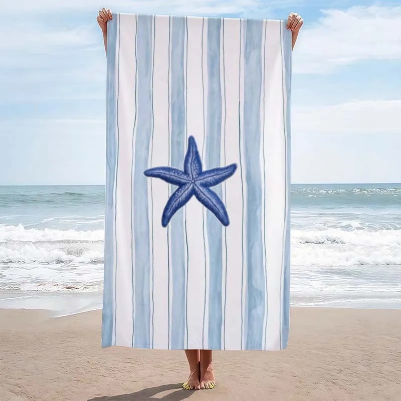 Blue Starfish Pattern Beach Towel Super Absorbent Beach Towel Trendy for 2026 Year Comfortable and Practical Quick-Dry 260622 - view 3