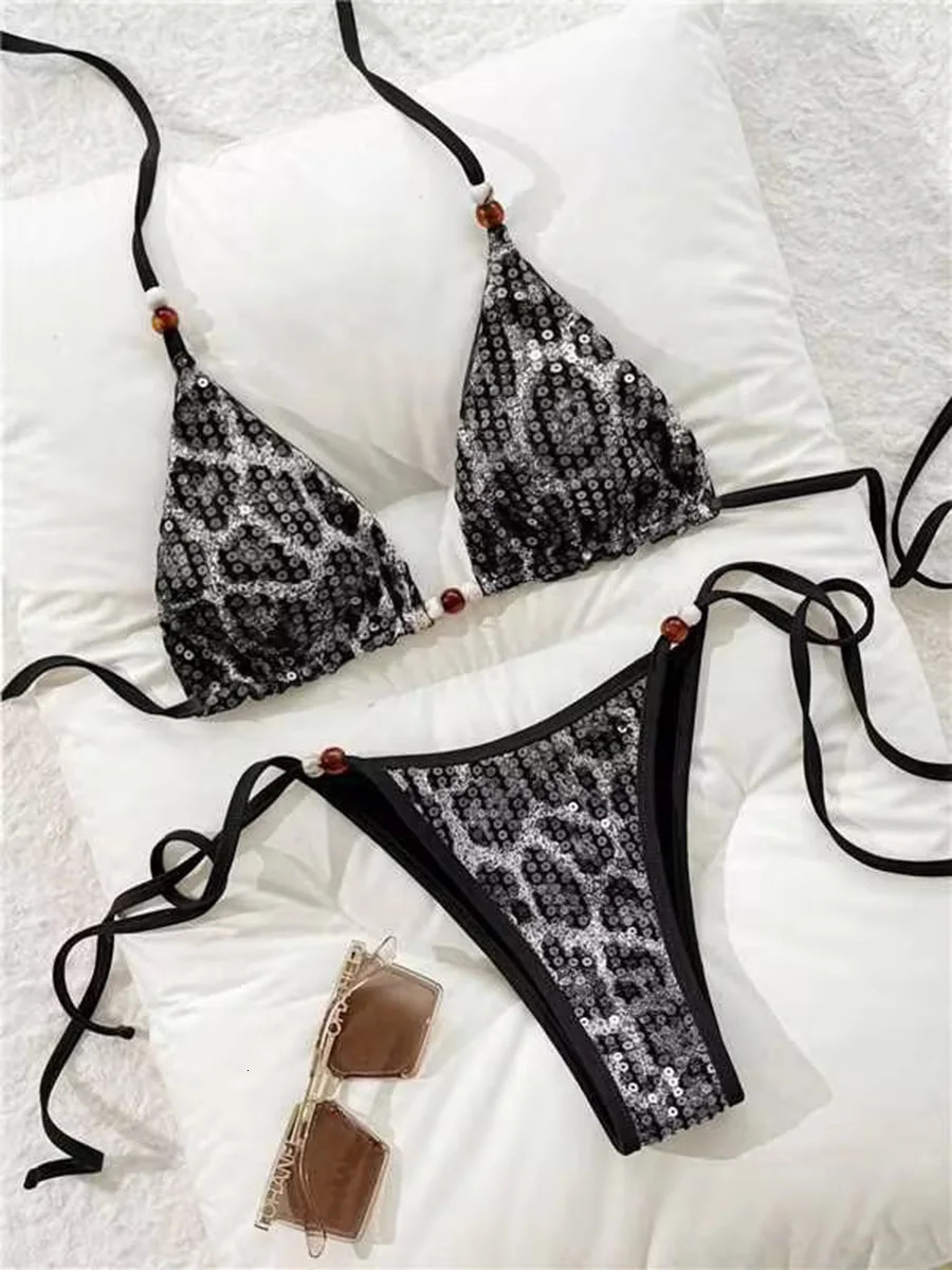 2026 Leopard Sequins Halter Strappy Bikini Women Swimwear Female Swimsuit Two-pieces Bikini Set Bather Bathing Suit Swim Lady 260622 - view 7