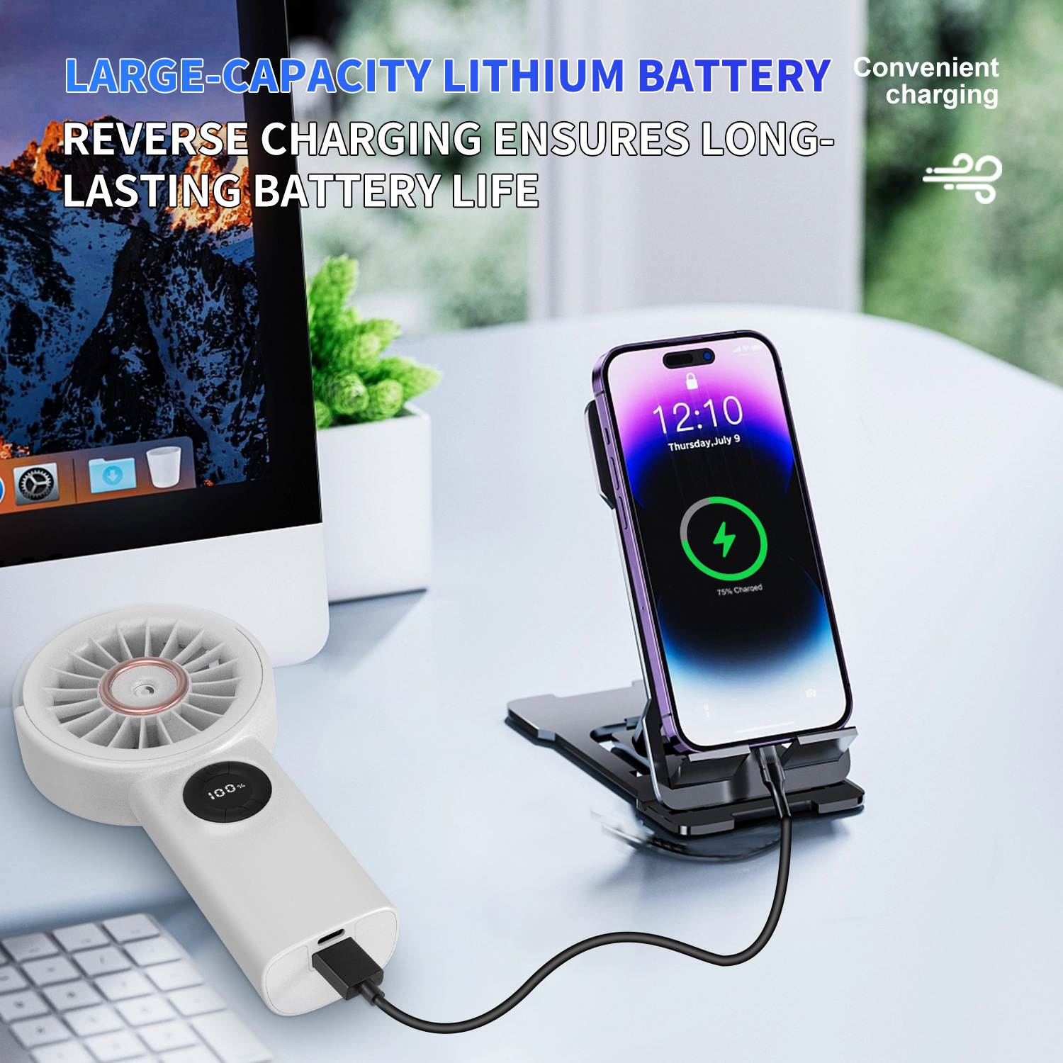 100 Speed Mist Hand Fan Brushless Motor Power Bank Output Cooling Fan