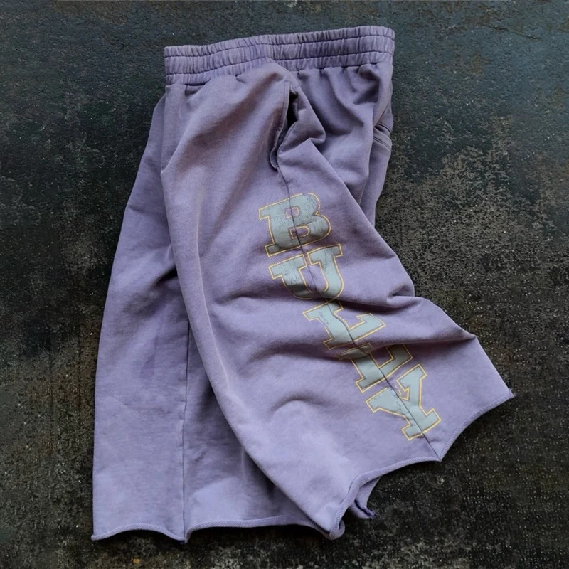 Y2K Retro Imperfect Purple Shorts Sunfade Letter Print Capris Pants American Hip Hop Casual Streetwear Unisex Baggy Sweatpants 260623