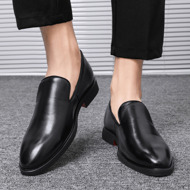 Men Red Bottom Leather Loafers Slip On Pointed Toe Business Formal Dress Shoes Luxury Casual Flats - view 3