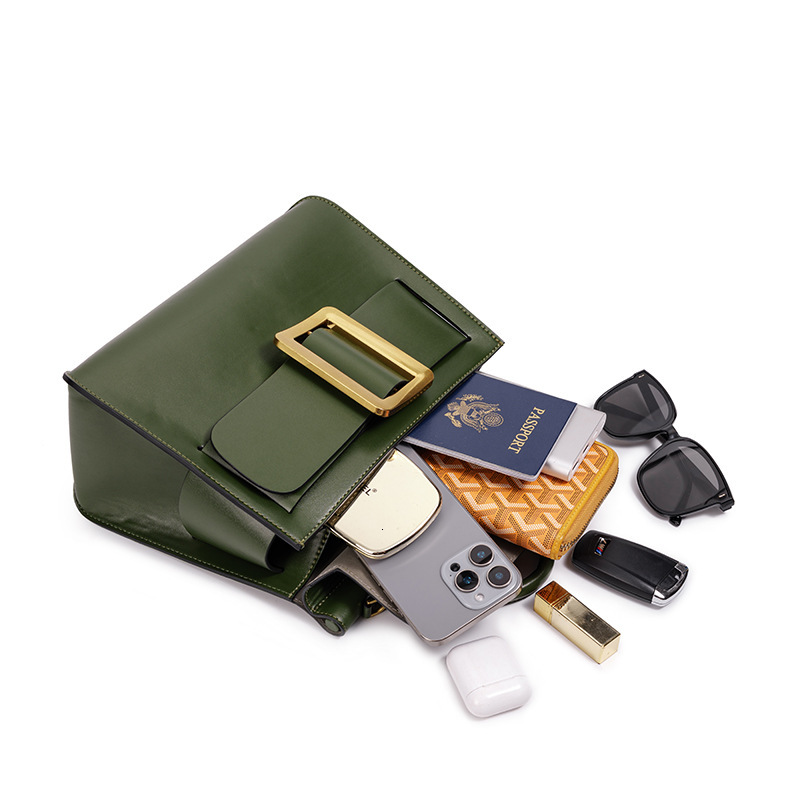 Designer bag New Korean Style Fashion Handbag Crossbody for Autumn and Winter Versatile Vintage Metal Square Buckle Solid Color Textured Shoulder Bag - view 5