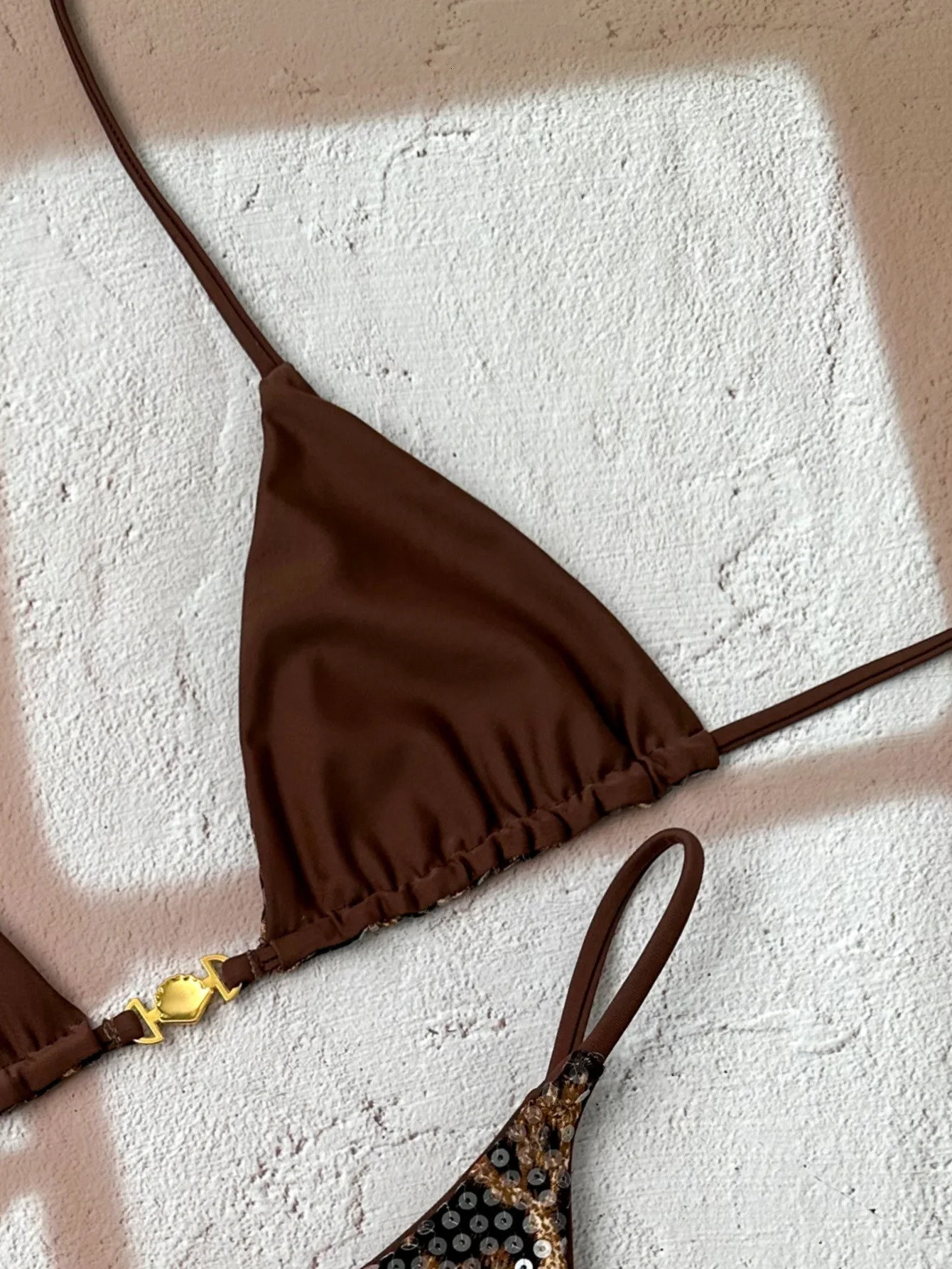 Shiny Sequin Coffee Leopard Print Bikini Set Women Halter Push Up Bra Triangle Swimsuit 2026 Beach Bathing Suit Holiday Swimwear 260622 - view 5