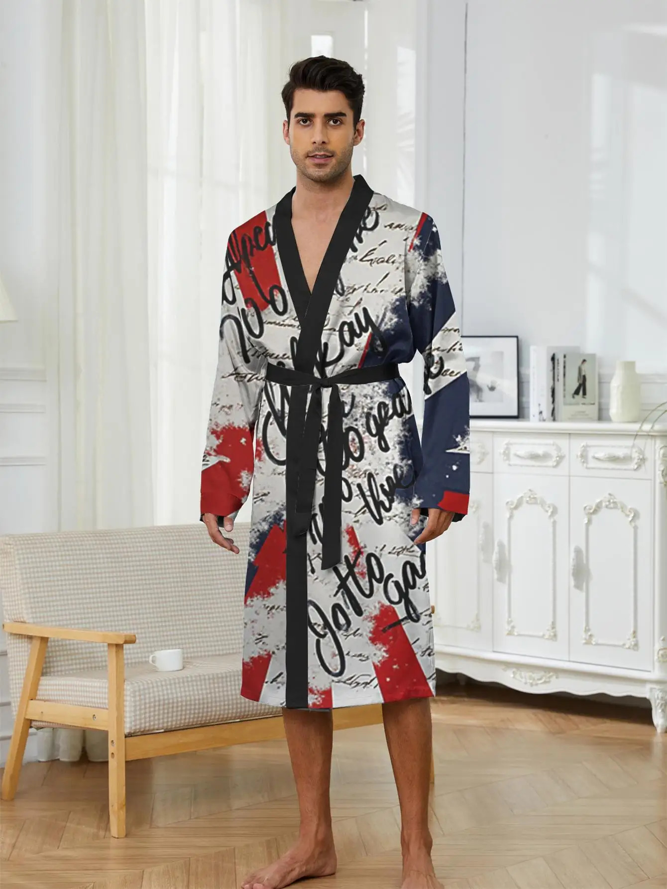 1pc MenS Robes 2026 SpringSummer Graphic Pajamas Robe 3D Printed Nightie for Men Sleepwear Polyester Bathrobe 260625 - view 5