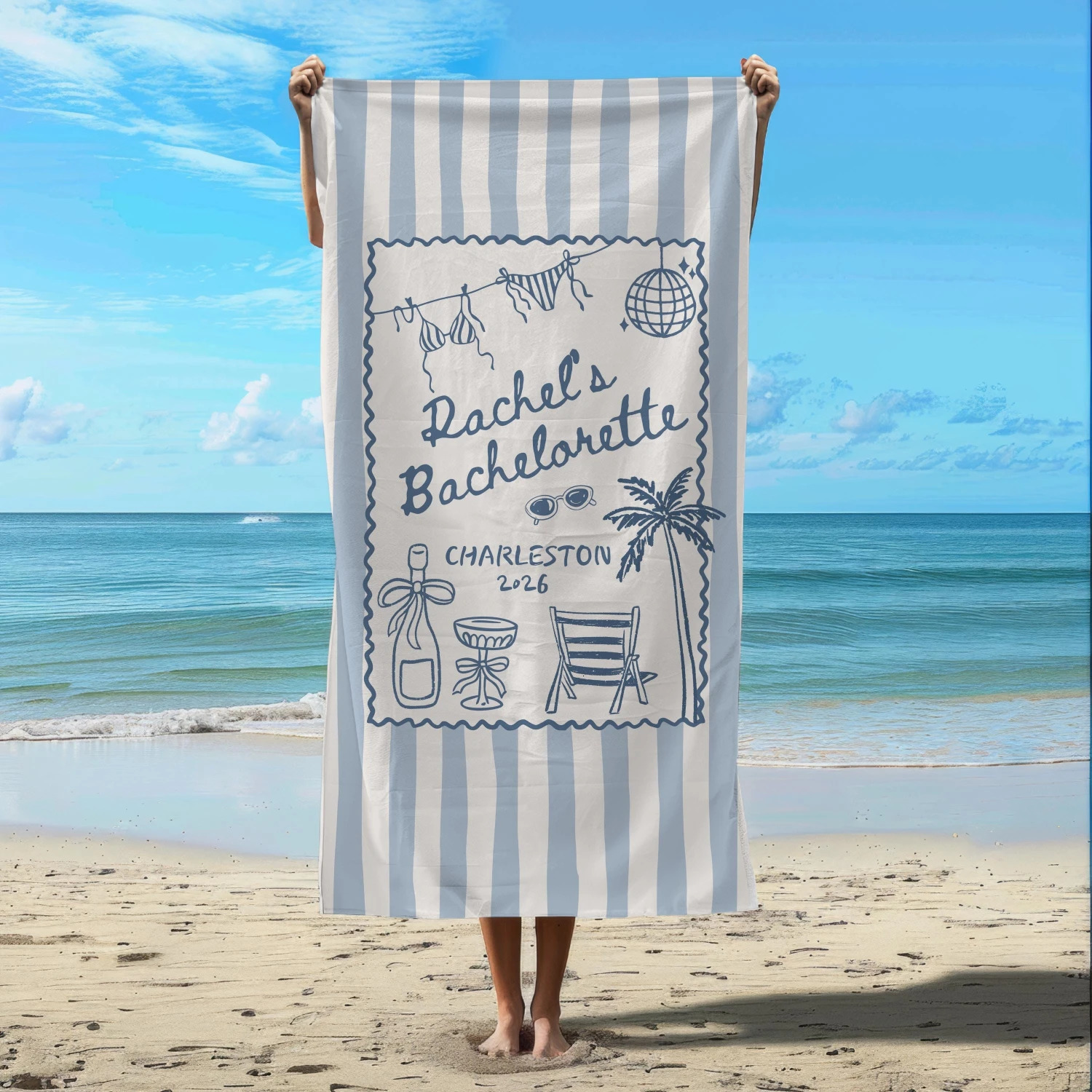 Pink Stripe Bachelorette Beach Towel Cute Coastal Bachelorette Party Summer Beach Towel 260622
