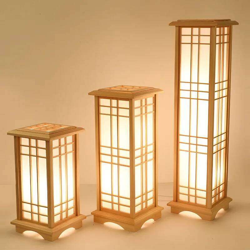SANDYHA Japanese style wood Floor Lamp bedroom decoration standing lamps for Living Room led lights Study Lighting Square design 26Y0624